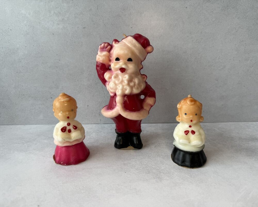 Vintage Gurley Christmas Candles Santa Claus With Choir Boy & Girl Holiday Decor